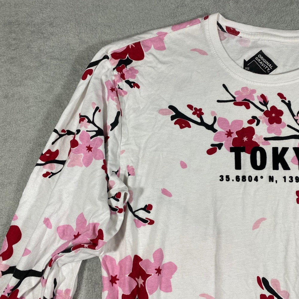 Original Gravity Tokyo Cherry Blossom Shirt Womens XL White Pink Floral Long Slv - Picture 9 of 14
